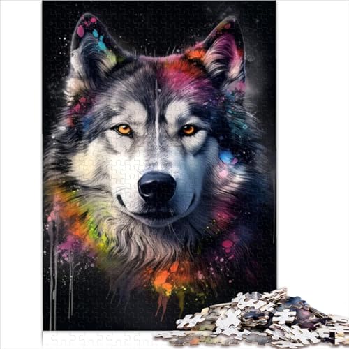 Puzzles Malamute Dog Painting Puzzles 1000 Teile für Erwachsene Holzpuzzlespielzeug Teenager Anspruchsvolle Puzzlegröße (50x75 cm) von YOITS