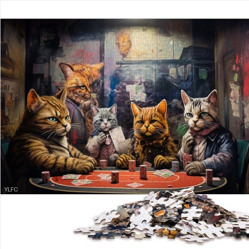 Puzzles für Erwachsene, Katzen Spielen Poker, Spielzeug, 500 Teile, Puzzles für Erwachsene, Holzpuzzle für Kinder, Jungen und Mädchen, IQ-Challenge-Puzzles, Größe (38x52 cm) von YOITS