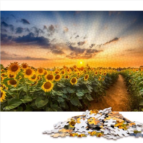 Puzzles für Erwachsene, Weg durch Sonnenblumen, 1000-teiliges Holzpuzzle für Erwachsene und Kinder, einzigartige Puzzles, Größe (50x75 cm) von YOITS