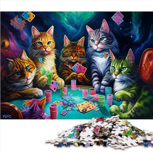 Puzzles für Kinder, Katzen Spielen Poker, Puzzles für Erwachsene, 1000-teilige Papppuzzles, Spielzeug für Mädchen und Spielzeug für Jungen, tolles Geschenk für alle Altersgruppen, Größe (26 x 38 cm) von YOITS