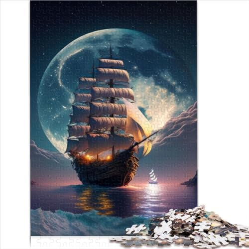 für Erwachsene Puzzle Boot Mondnacht 500 Teile Puzzle Holzpuzzle Kill Time für Erwachsene Kinder ab 12 Jahren Home Art Decor Größe (38x52 cm) von YOITS