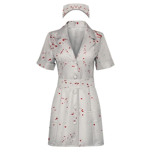 YOLIURCH Cosplay-Kostüm, Zombie-Kostüm, blutiges Krankenschwester-Kleid, Uniform-Set, Halloween-Partyanzüge (Größe M) von YOLIURCH