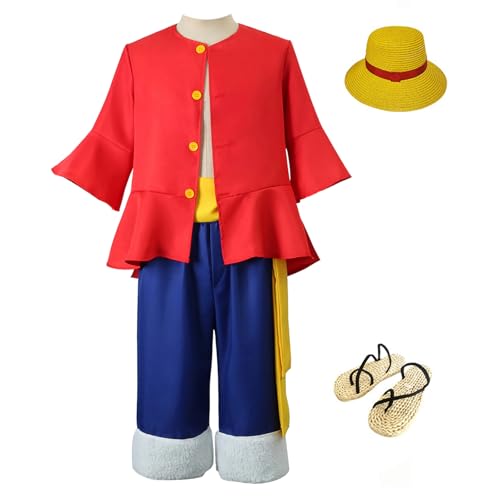 YOLIURCH Luffy Cosplay-Kostüm, Unisex-Shorts, Uniform-Set, Halloween-Party, Anzüge mit Strohhut, Größe L, komplettes Set von YOLIURCH