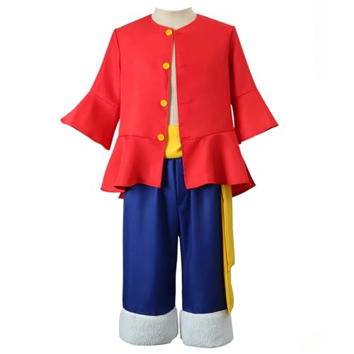 YOLIURCH Luffy Cosplay-Kostüm, Unisex-Shorts, Uniform-Set, Halloween-Party, Anzüge mit Strohhut (XXL, Kleidung) von YOLIURCH