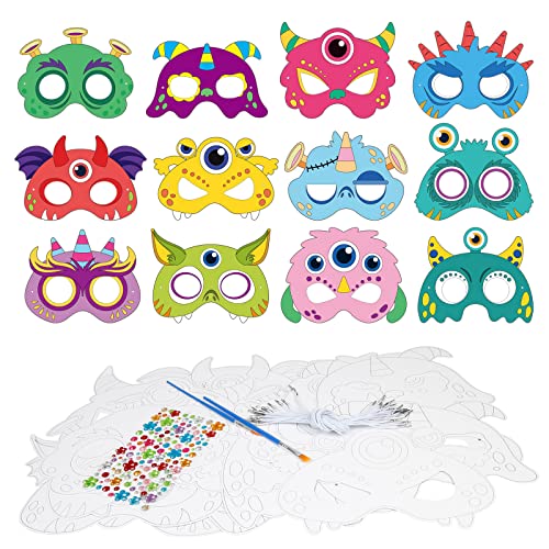 YOLOUP 24 Stück Monster Masken Bemalen Set Monstrum Masken Basteln Monster Halbmasken Ausmalen Blanko Papiermasken für Kinder Jungen Mädchen von YOLOUP