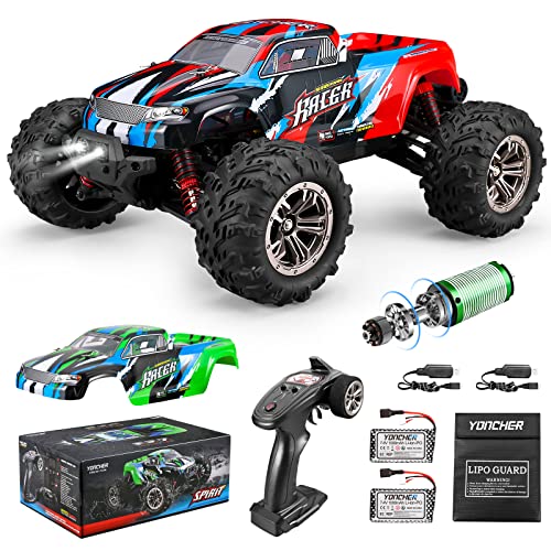 YONCHER YC250 Ferngesteuertes Auto Bürstenloser Motor, 1/16 62+Km/h 4WD Offroad RC Monster Truck Proportional Auto, 2 Akkus 40 Min+ Laufzeit, mit 2 Autoschale für Erwachsene Kinder von YONCHER