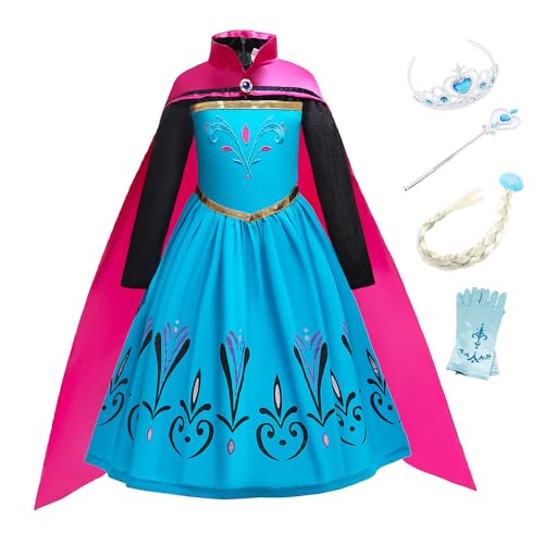 YONIER Kostüm für Mädchen Prinzessin anna Kleid Blau Langkleid mit Zubehöre für Kindergarten Geburtstagsfeiern Geschenk Karneval Halloween Verkleidung, Blau, 130 von YONIER