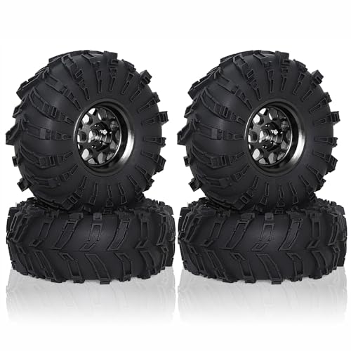 Für Axial Für SCX10 Für Wraith Für RR10 Für Capra Für Traxxas Für TRX4 Für YK4082 Für YK4083 4 Stück 138 Mm 1/10 RC Metall 2,2 Zoll Beadlock Felgenreifen RC Car Reifen(Black) von YONMFRDS