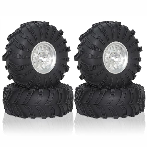 Für Axial Für SCX10 Für Wraith Für RR10 Für Capra Für Traxxas Für TRX4 Für YK4082 Für YK4083 4 Stück 138 Mm 1/10 RC Metall 2,2 Zoll Beadlock Felgenreifen RC Car Reifen(Silver) von YONMFRDS