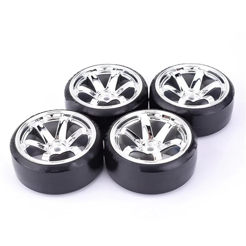 Für Traxxas Für D4 Für HSP Für HPI Für Sakura Für TT01 Für Tamiya Driften RC Auto Zubehör 4PCS 1/10 Drift Auf-straße Räder Muster Reifen RC Car Reifen(Silver) von YONMFRDS