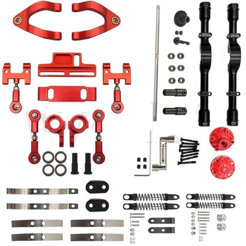 RC Autoteile Für WPL D12 Metall-Hinterachssatz Stoßdämpfer Vorne Und Hinten, Blattfedern, Lenkbecher, Oberer Und Unterer Schwingarm, Schieber, Antriebswellensatz, Upgrade-RC-Autoteile(Red,Set 2) von YONMFRDS