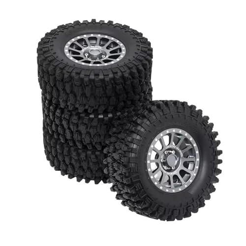 YONMFRDS Für Axial Für SCX10 Für Wraith Für RR10 Für Capra, 1 4-teilige 2,6-Zoll-Metall-Beadlock-Felge, 135 Mm Gummireifen Für 1/10 RC Crawler Car RC Car Reifen(Titanium) von YONMFRDS