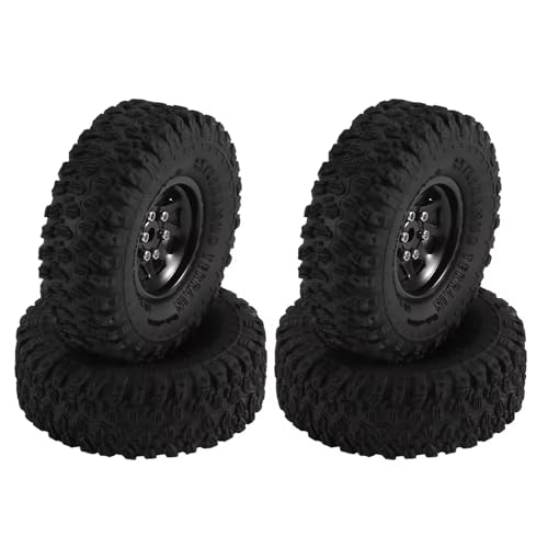 YONMFRDS Für Axial Für SCX24 Für AX24 Für TRX4M Für FMS Für FCX24, 4-teiliges Metall-1,0-Zoll-Deep-Dish-Rad-Reifen-Set Für 1/18 1/24 RC Crawler-Autoteile RC Car Reifen(Black) von YONMFRDS