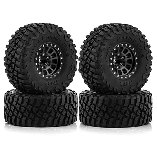 YONMFRDS Für Axial Für SCX24 Für TRX4M Für FCX24 4 Stücke Metall 1,0 Beadlock Felge Gummi Reifen Set Für 1/18 1/24 RC Crawler Upgrade Teile RC Car Reifen(Black,A) von YONMFRDS