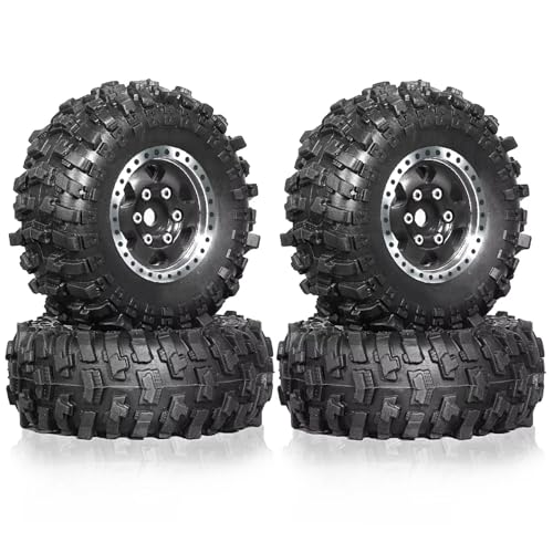 YONMFRDS Für TRX4M Für SCX24 AX24 Für FCX24 1/18 1/24 4 Stücke 51mm 1,0 "Metall Beadlock Rad Reifen Set RC Crawler Auto Upgrade Teile Zubehör RC Autoteile(Black) von YONMFRDS