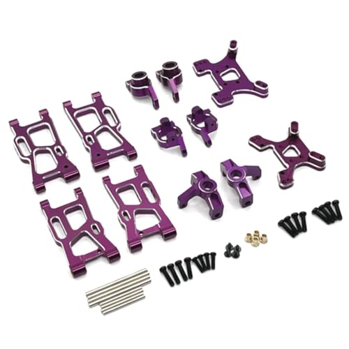 YONMFRDS Für Wltoys Für 144001 144010 124007 124008 124017 124019 Metall Suspension Arme Lenkung Tasse Hub Träger Shock Tower Set Upgrade Teile RC Autoteile(Purple) von YONMFRDS