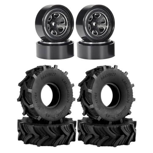 YONMFRDS Kompatibel Mit TRX4M Für Defender Für SCX24 4 Stück Mud Terrain Reifen 62 * 20 Mm 1,0 Zoll Gummireifen Beadlock Felgen Für 1/18 RC Crawler Upgrade RC Car Reifen(Black) von YONMFRDS