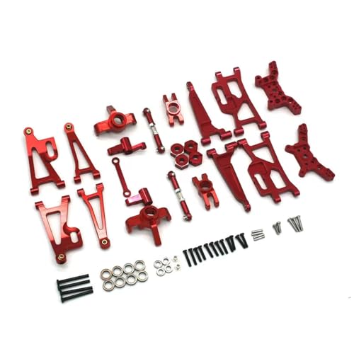 YONMFRDS RC Autoteile Für MJX 1/14 14210 14209 RC Fernbedienung Auto Metall Upgrade Teile Vorne Hinten Stoßdämpfer Unterstützung Schaukel Arm Lenkung Link Lenkung Cup Set Auto Zubehör(Red) von YONMFRDS