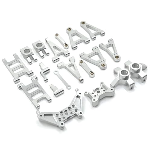 YONMFRDS RC Autoteile Für MJX 14301 14302 1/14 Metall Suspension Arm Lenkung Tasse Link Stange Lenkung Montage Shock Tower Set RC Auto Upgrade Teile Kit(Silver) von YONMFRDS