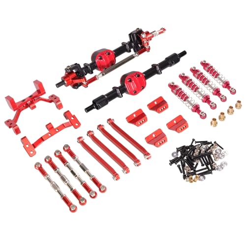 YONMFRDS RC Autoteile Für MN Für MN99S 1/12 RC Auto Metall Upgrade Vorder- Und Hinterachse Spurstange Stoßdämpfer Kit RC Auto Upgrade Zubehör(Black and red) von YONMFRDS