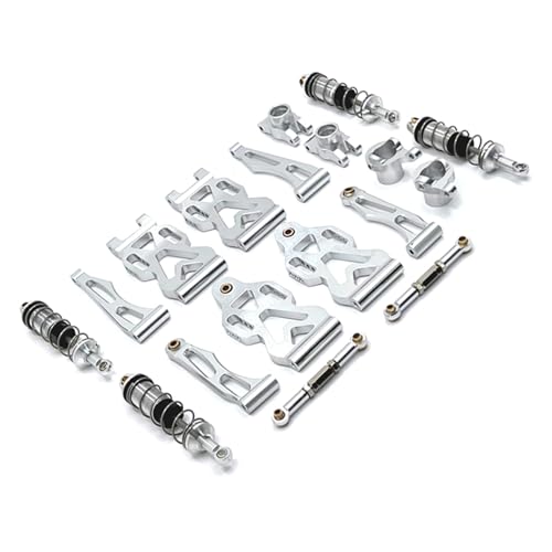 YONMFRDS RC Autoteile Für SCY 1/16 16101 16102 16103 16104 16106 16201 Für JJRC Q130A Q117D RC Auto Teile Metall Verbesserte Schwinge Lenkung Tasse Lenkung Stange Stoßdämpfer Set(Silver) von YONMFRDS