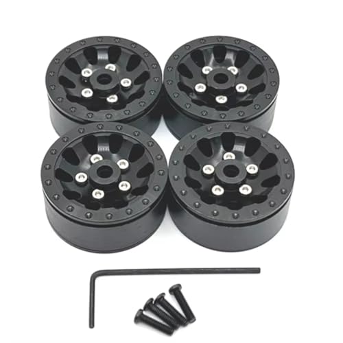 YONMFRDS RC Autoteile Für WPL C14 C24 C34 C54 1/16 RC Auto 4 Stück Metall Beadlock Radnabe Felge Upgrade Teile Zubehör Fernbedienung Auto Reparatur Teile(Black) von YONMFRDS