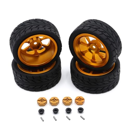 YONMFRDS RC Autoteile Für Wltoys 124007 124016 124019 144001 144010 A959 A959-B 65mm Gummi Reifen Metall Felge 12mm Hex RC Auto Upgrade Teile Refit Auto Zubehör(Yellow) von YONMFRDS