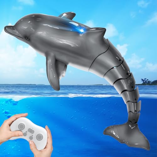 YOOHBERRYS Ferngesteuertes Delfin Hai Spielzeug, 2.4GHz Simulation Dolphin RC Boot mit Lichtern, Ferngesteuertes Boot Delphin Pool Wasserspielzeug, für 6+ Jahre Jungen Mädchen Pool Spielzeug (Grey) von YOOHBERRYS