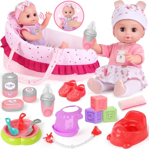 YOOHBERRYS Puppenset Kinder Spielzeug, 30cm Babypuppe Spielset, Spielpuppe Puppe mit Kleidung und Zubehör, Puppenbett, Puppentrage, Schnuller, Töpfchen, Flasche, Weihnachten Geburtstag Geschenk YOOHBERRYS Puppenset Kinder Spielzeug, 30cm Babypuppe Spielset, Spielpuppe Puppe mit Kleidung und Zubehör, Puppenbett, Puppentrage, Schnuller, Töpfchen, Flasche, Weihnachten Geburtstag Geschenk von YOOHBERRYS