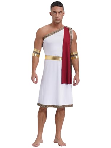 YOOJIA Herren Griechischer Gott Kostüm Retro Römische Toga Tunika mit Abnehmbarer Ärmel Kaiser von Rom Caesar Kostüm Burgundy S von YOOJIA