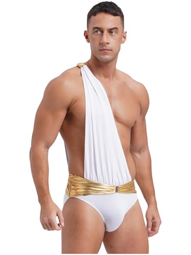 YOOJIA Herren Römer Kostüm Griechischer Gott Kostüm Body mit Metallisch Gürtel Karneval Party Halloween Outfits Weiß XL von YOOJIA