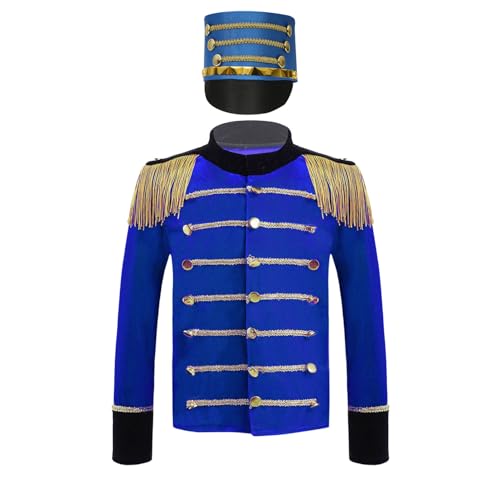 YOOJIA Jungen Prinz Kostüm Halloween Karneval Cosplay Uniform Samt Jacke Mantel Smokings mit Hut Halloween Zirkus Fasching Party Verkleidung Königsblau 146-152 von YOOJIA