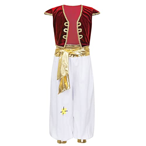 YOOJIA Kinder Jungen Arabischer Prinz Verkleidung Dieb Wunderlampe Rollenspiel Prinz Kleidung Set Halloween Karneval Fasching Rot 140-152 von YOOJIA