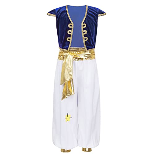 YOOJIA Kinder Jungen Arabischer Prinz Verkleidung Dieb Wunderlampe Rollenspiel Prinz Kleidung Set Halloween Karneval Fasching Royal Blau 140-152 von YOOJIA