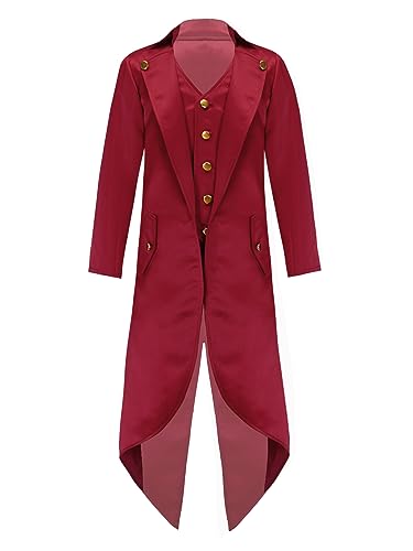 YOOJIA Kinder Jungen Mädchen Prinz Kostüm Smoking Anzug Jacke Frack Fasching Party Cosplay Verkleidung gr. 110-176 Burgundy 110-116 von YOOJIA