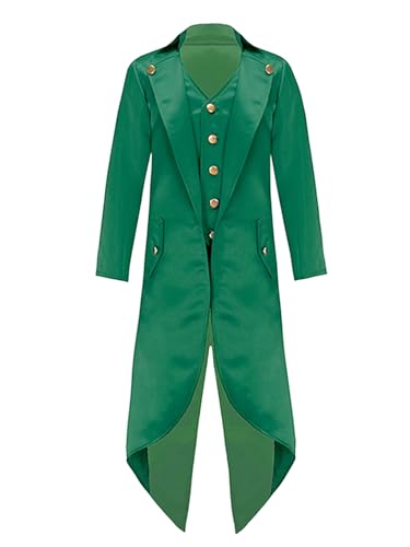 YOOJIA Kinder Jungen Mädchen Prinz Kostüm Smoking Anzug Jacke Frack Fasching Party Cosplay Verkleidung gr. 110-176 Dunkelgrün 146-152 von YOOJIA