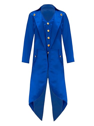 YOOJIA Kinder Jungen Mädchen Prinz Kostüm Smoking Anzug Jacke Frack Fasching Party Cosplay Verkleidung gr. 110-176 Königsblau 122-128 von YOOJIA