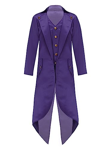 YOOJIA Kinder Jungen Mädchen Prinz Kostüm Smoking Anzug Jacke Frack Fasching Party Cosplay Verkleidung gr. 110-176 Violett 122-128 von YOOJIA