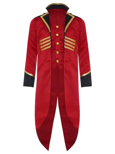 YOOJIA Kinder Steampunk Mantel Jungen Mädchen Prinz Kostüm Mittelalter Gothic Gehrock Jacke Frack Fasching Party Cosplay Verkleidung Burgundy 170 von YOOJIA