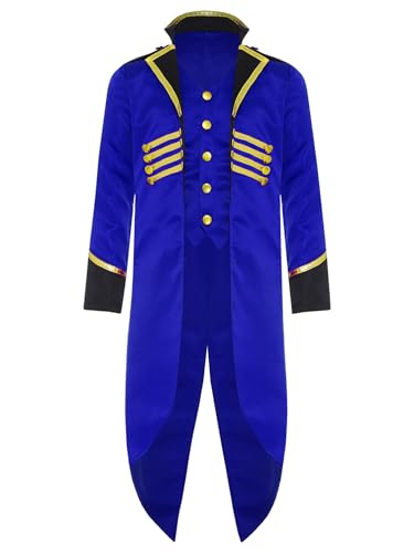 YOOJIA Kinder Steampunk Mantel Jungen Mädchen Prinz Kostüm Mittelalter Gothic Gehrock Jacke Frack Fasching Party Cosplay Verkleidung Königsblau 158-164 von YOOJIA