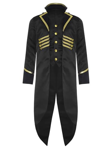 YOOJIA Kinder Steampunk Mantel Jungen Mädchen Prinz Kostüm Mittelalter Gothic Gehrock Jacke Frack Fasching Party Cosplay Verkleidung Schwarz 122-128 von YOOJIA