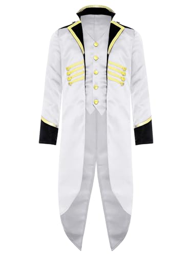 YOOJIA Kinder Steampunk Mantel Jungen Mädchen Prinz Kostüm Mittelalter Gothic Gehrock Jacke Frack Fasching Party Cosplay Verkleidung Weiß 170 von YOOJIA