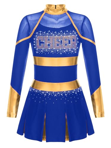 YOOJIA Mädchen Cheerleading Kostüm Langarm Tanzkleid mit Glitzer Cheer Leader Outfit Schulmädchen Kleider Sportkleid Blau 158-164 YOOJIA Mädchen Cheerleading Kostüm Langarm Tanzkleid mit Glitzer Cheer Leader Outfit Schulmädchen Kleider Sportkleid Blau 158-164 von YOOJIA