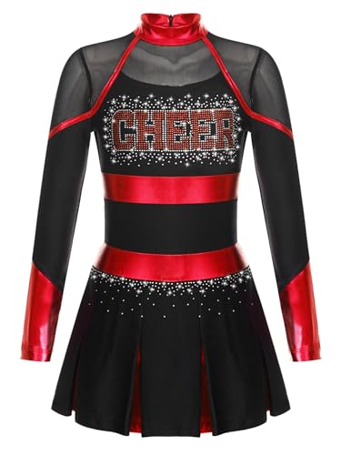 YOOJIA Mädchen Cheerleading Kostüm Langarm Tanzkleid mit Glitzer Cheer Leader Outfit Schulmädchen Kleider Sportkleid Schwarz Rot 158-164 YOOJIA Mädchen Cheerleading Kostüm Langarm Tanzkleid mit Glitzer Cheer Leader Outfit Schulmädchen Kleider Sportkleid Schwarz Rot 158-164 von YOOJIA