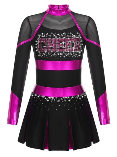 YOOJIA Mädchen Cheerleading Kostüm Langarm Tanzkleid mit Glitzer Cheer Leader Outfit Schulmädchen Kleider Sportkleid Schwarz & Hot Pink 110-116 YOOJIA Mädchen Cheerleading Kostüm Langarm Tanzkleid mit Glitzer Cheer Leader Outfit Schulmädchen Kleider Sportkleid Schwarz & Hot Pink 110-116 von YOOJIA