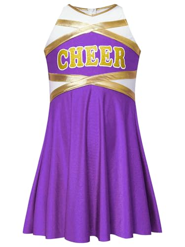 YOOJIA Mädchen Cheerleading Uniform Ärmellos V-Ausschnitt Brief Drucken Kleid Schulkind Cheer Outfit für Karneval Halloween Violett 158-164 von YOOJIA