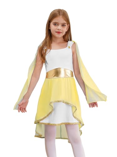 YOOJIA Mädchen Griechische Kostüm Prinzessin Kleid Ärmellos Römische Toga Kleid Halloween Karneval Griechischer Gott Athena kostüm Gelb 110-116 von YOOJIA