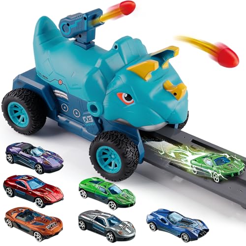 YOOYID Dinosaurier LKW Spielzeug für Kinder 3 4 5 6 Jahre mit Ejection Race Car (Blau) von YOOYID