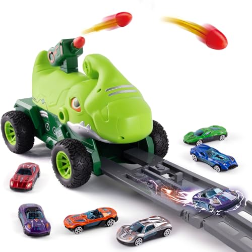 YOOYID Dinosaurier LKW Spielzeug für Kinder 3 4 5 6 Jahre mit Ejection Race Car (Grün) von YOOYID
