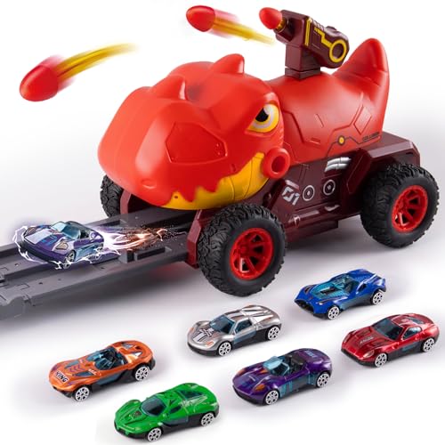 YOOYID Dinosaurier LKW Spielzeug für Kinder 3 4 5 6 Jahre mit Ejection Race Car (Rot) von YOOYID